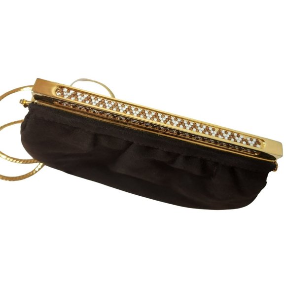 Lisette New York Vintage 60s Crossbody Bag Brown Suede with Rhinestone Clasp - Picture 5 of 12